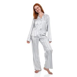 Lilac+London Satin Notch Collar Pajama Top & Pajama Bottoms Set